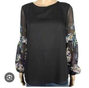 Apt. 9 Black Blouse with Floral Sheer Sleeves